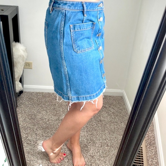 LOFT Blue Mini Denim Skirt Button Front Raw Hem - Picture 2 of 3